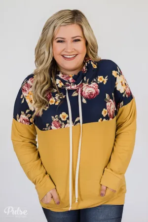 Just What I Need Floral Cowl Neck- Honey Yellow & Navy