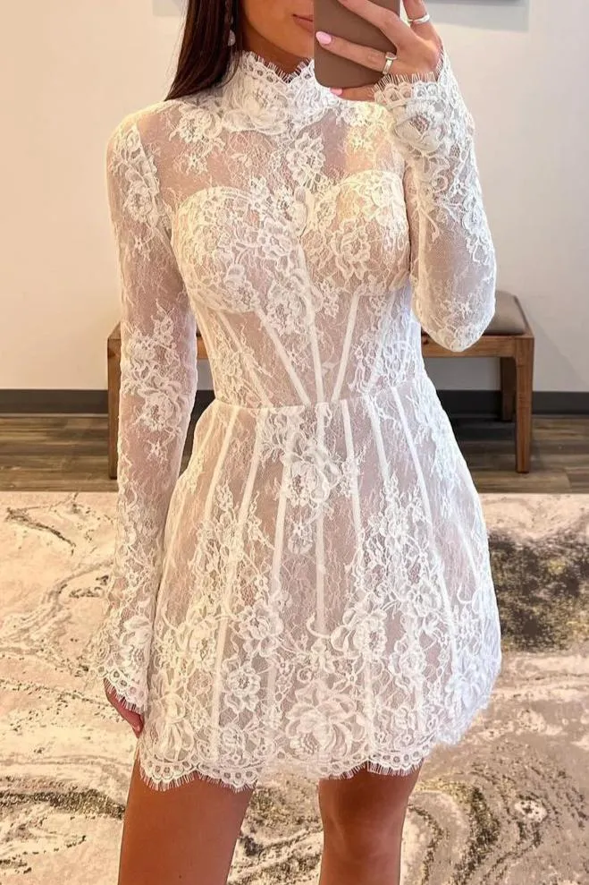 Kasen | Charming Sheath High Neck  Lace Short Homecoming Dresses