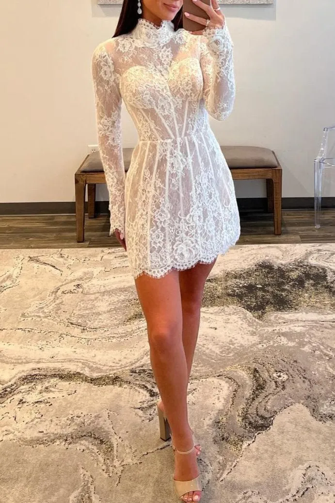 Kasen | Charming Sheath High Neck  Lace Short Homecoming Dresses