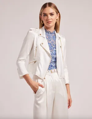 Kassandra Satin Moto Jacket - White