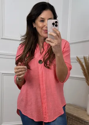 Kathleen Coral Button Detail Top