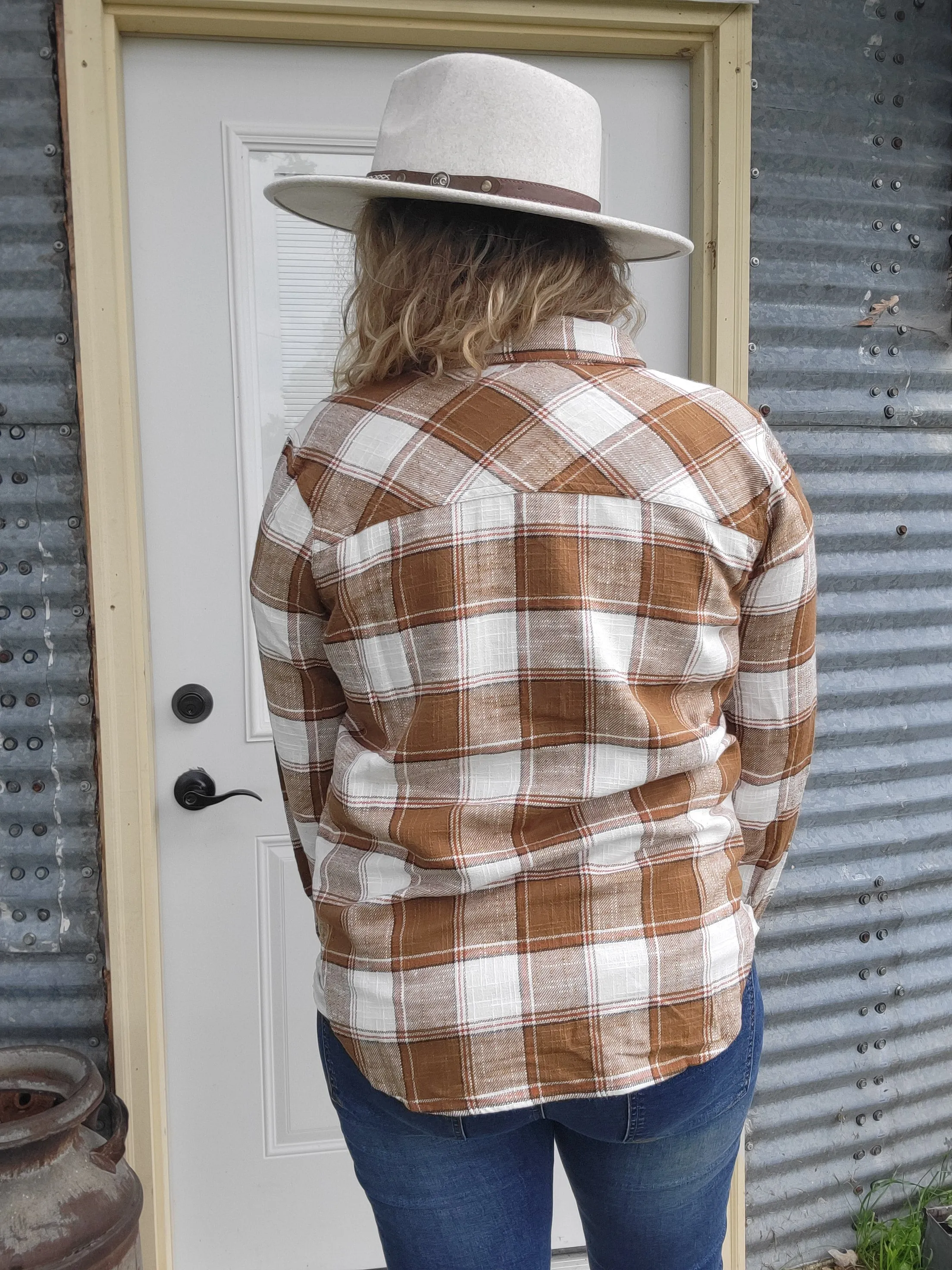 Katie Plaid Button Up - Camel
