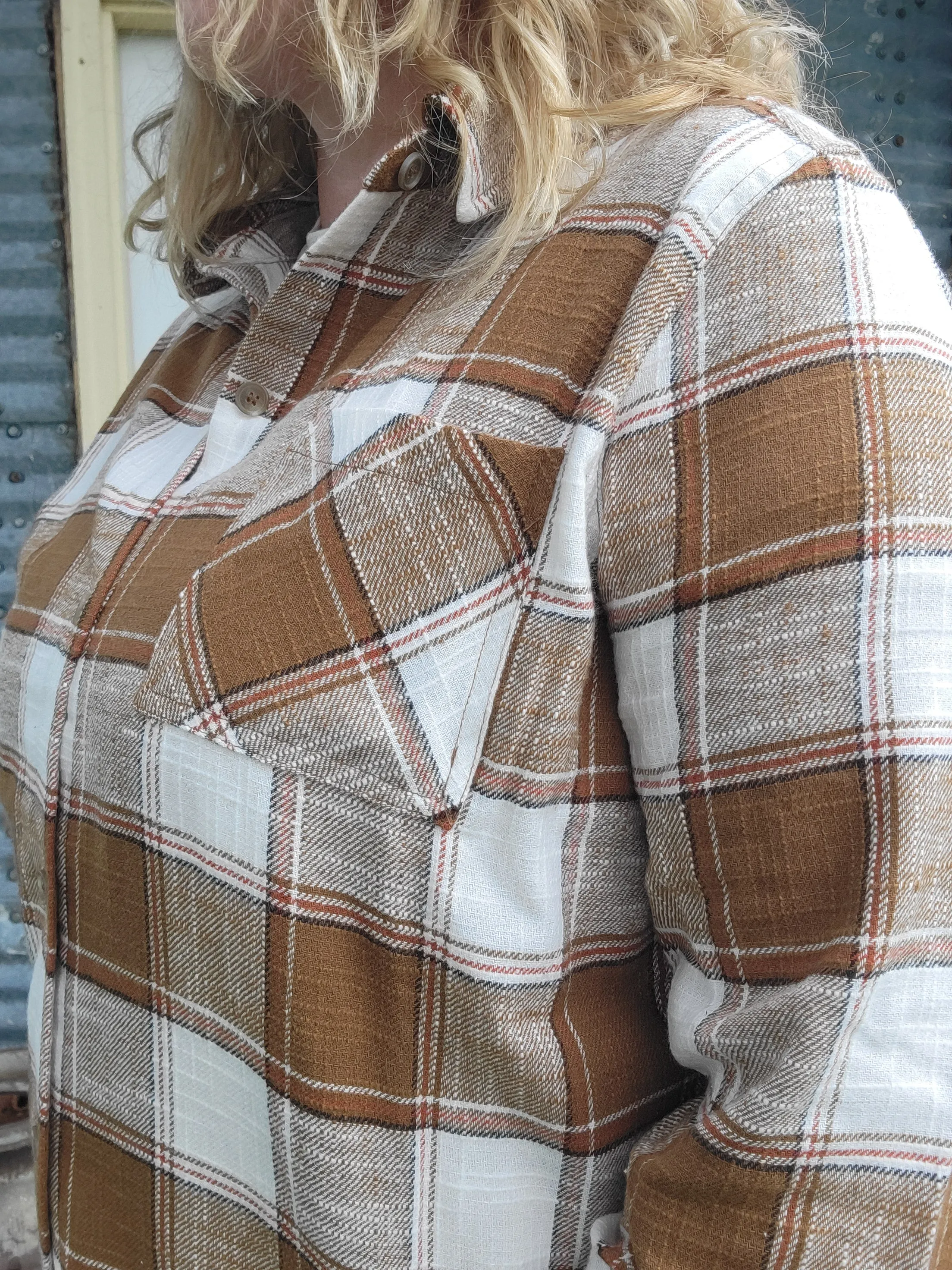 Katie Plaid Button Up - Camel