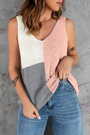 KHD Color Block V-Neck Knitted Tank (3 Colors)