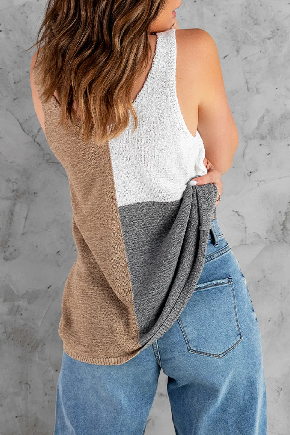 KHD Color Block V-Neck Knitted Tank (3 Colors)