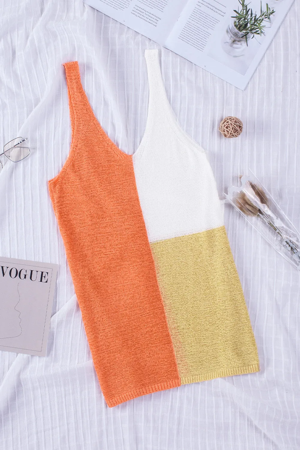 KHD Color Block V-Neck Knitted Tank (3 Colors)