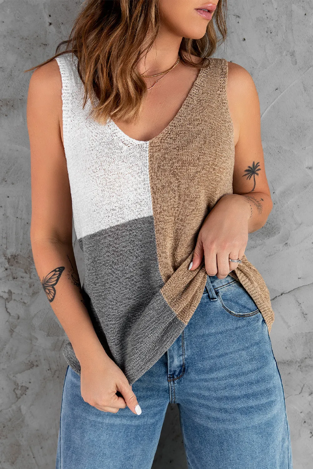 KHD Color Block V-Neck Knitted Tank (3 Colors)