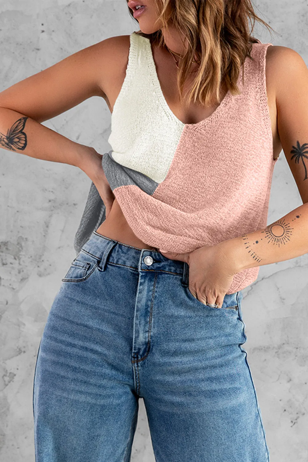 KHD Color Block V-Neck Knitted Tank (3 Colors)