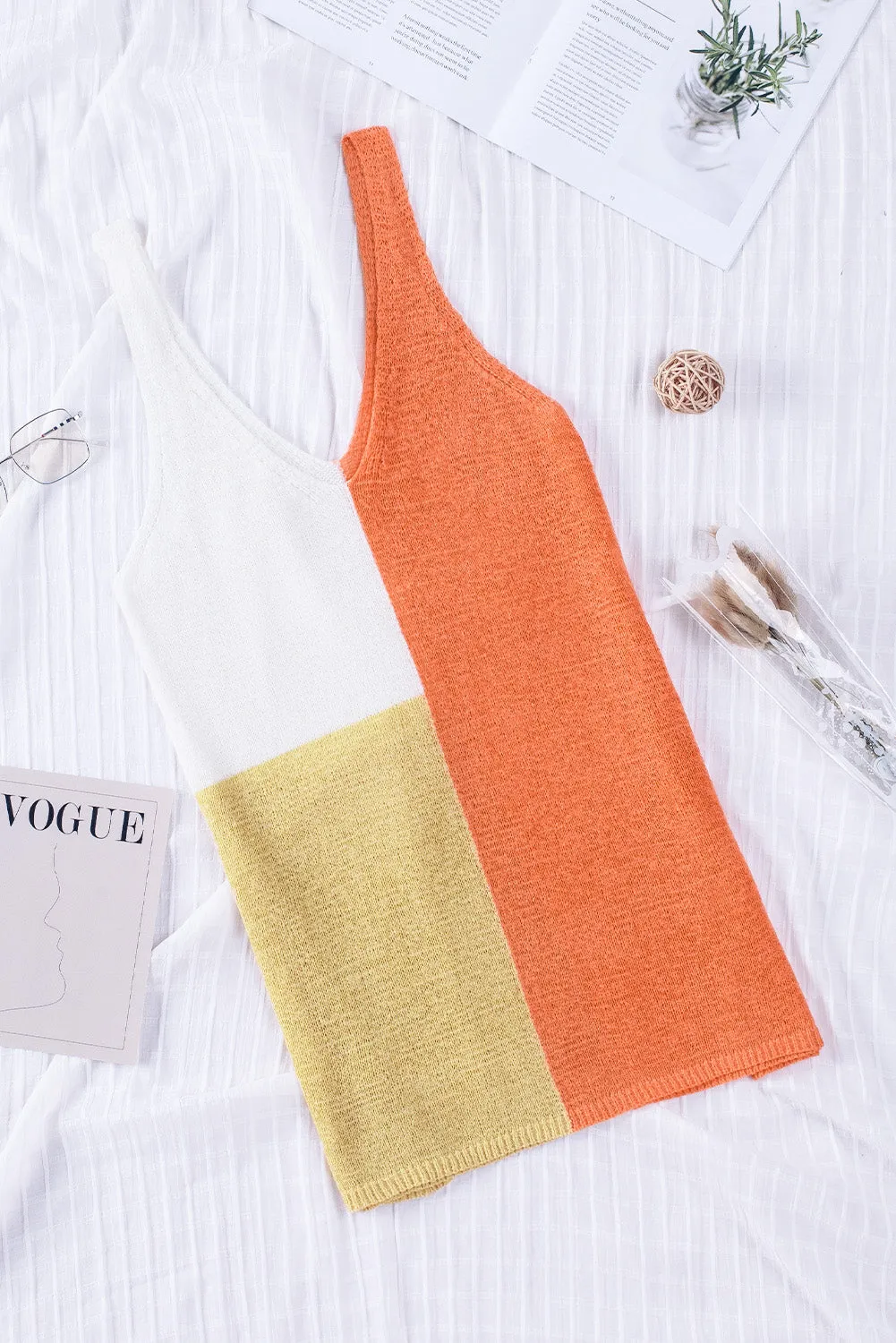 KHD Color Block V-Neck Knitted Tank (3 Colors)