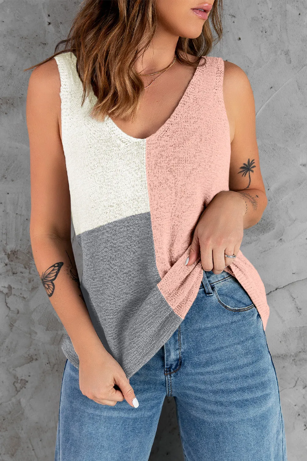 KHD Color Block V-Neck Knitted Tank (3 Colors)