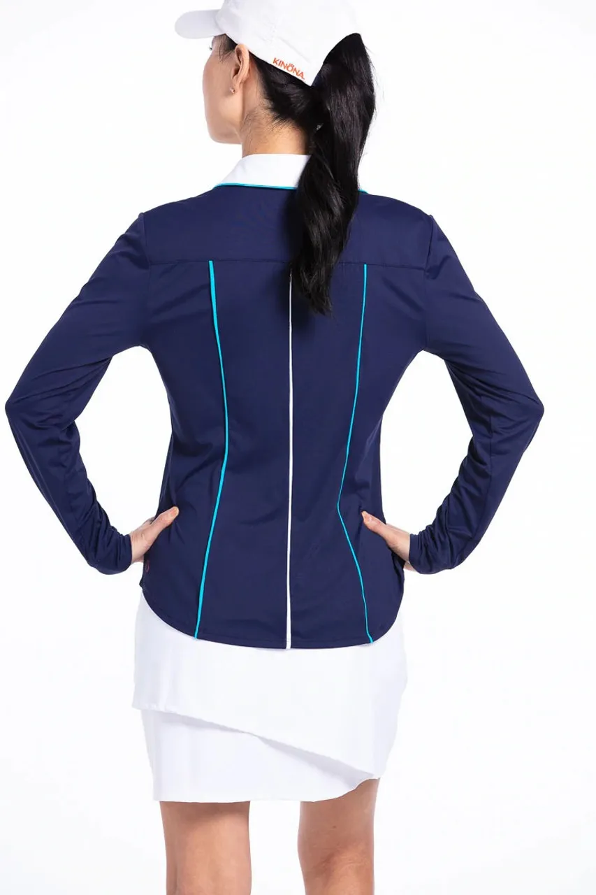 Kinona Women's UPF 50  Class Act Long Sleeve Golf Shirt - NAVY