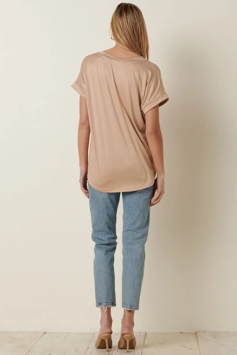 Krista V-Neck Pocket Dolman Knit Top-Sand