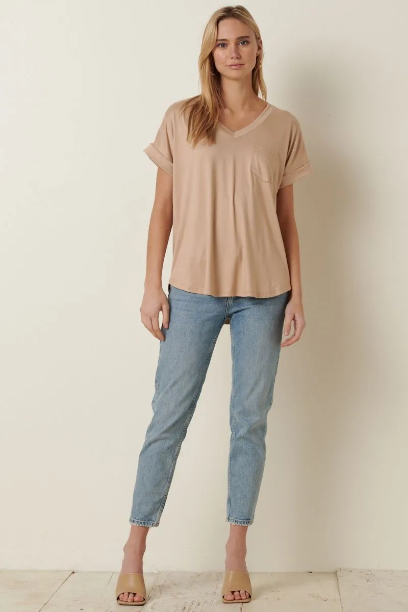 Krista V-Neck Pocket Dolman Knit Top-Sand