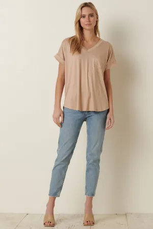 Krista V-Neck Pocket Dolman Knit Top-Sand