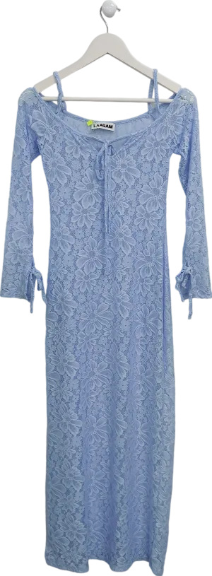 Laagam Blue Lace Off The Shoulder Maxi Dress UK S