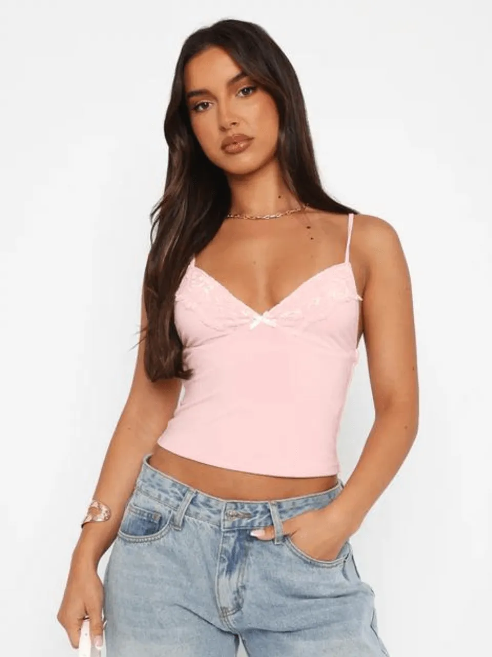 Lace Elegance V-Neck Crop Cami