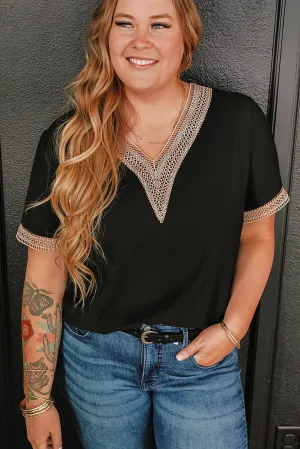 Lace Trim V Neck Plus Size Top
