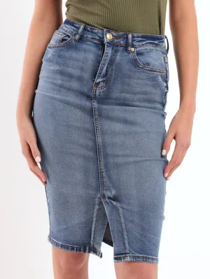 Ladies Denim Pencil Skirt - Dark Wash Ink
