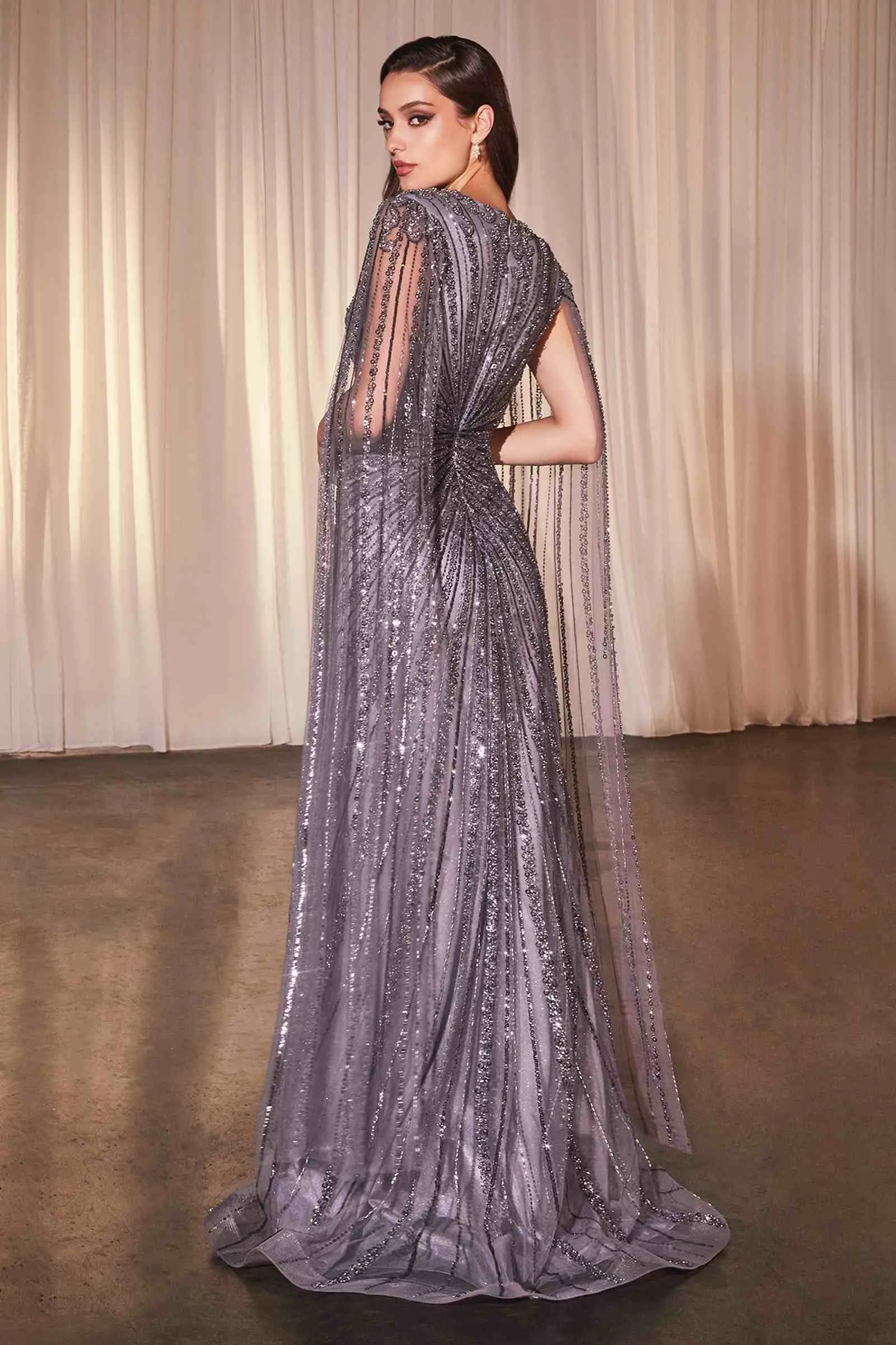 Ladivine CD0239 Long Sleeve Fully Beaded Sheath Gown