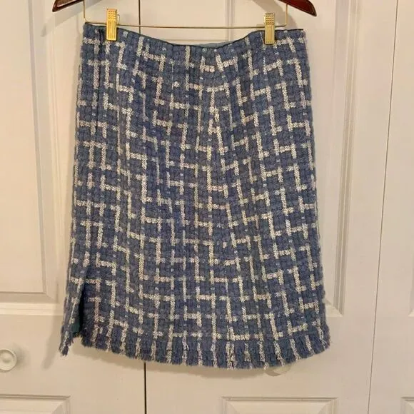 Lafayette 148 Coastal Blue Adalyn Tweed Pencil Skirt Wool Mohair Size 6 New