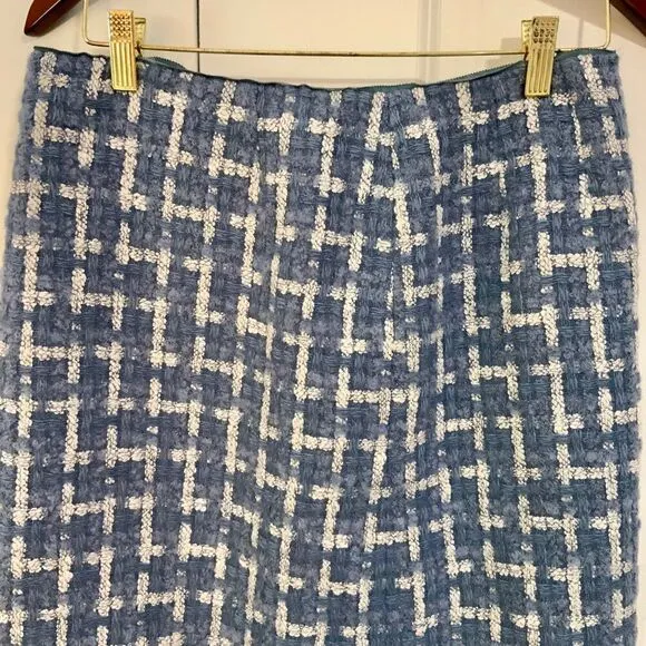 Lafayette 148 Coastal Blue Adalyn Tweed Pencil Skirt Wool Mohair Size 6 New