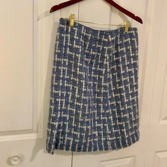 Lafayette 148 Coastal Blue Adalyn Tweed Pencil Skirt Wool Mohair Size 6 New