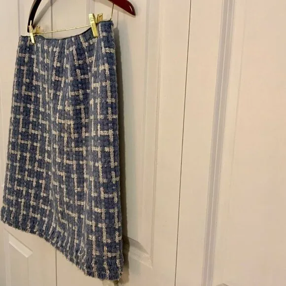 Lafayette 148 Coastal Blue Adalyn Tweed Pencil Skirt Wool Mohair Size 6 New