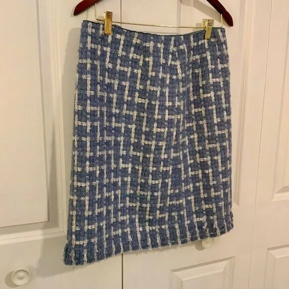 Lafayette 148 Coastal Blue Adalyn Tweed Pencil Skirt Wool Mohair Size 6 New