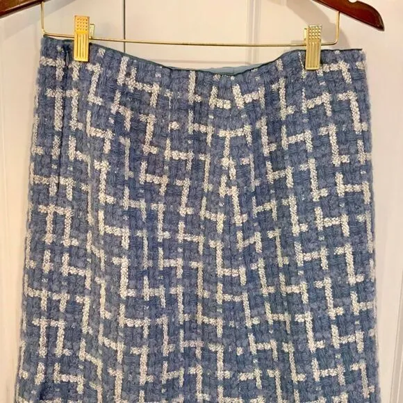 Lafayette 148 Coastal Blue Adalyn Tweed Pencil Skirt Wool Mohair Size 6 New