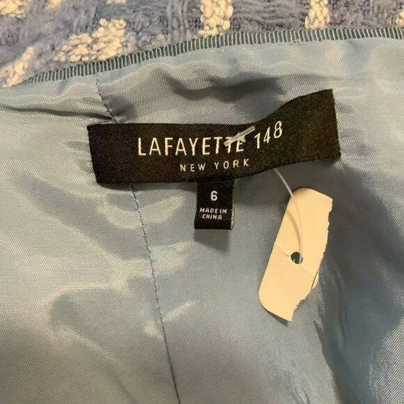Lafayette 148 Coastal Blue Adalyn Tweed Pencil Skirt Wool Mohair Size 6 New