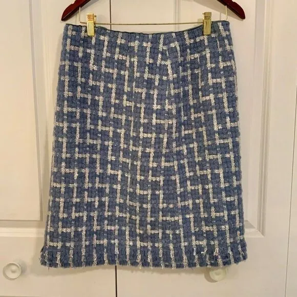 Lafayette 148 Coastal Blue Adalyn Tweed Pencil Skirt Wool Mohair Size 6 New