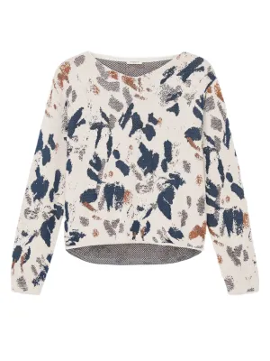 Lafayette 148 Paint Splatter Jacquard V-Neck in Creme