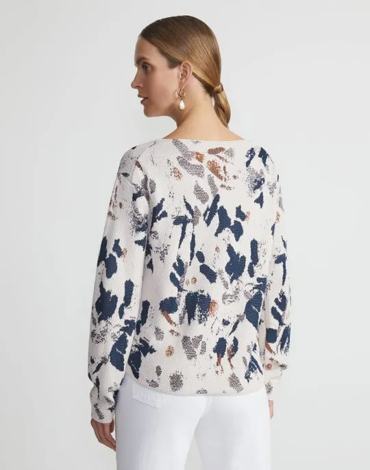 Lafayette 148 Paint Splatter Jacquard V-Neck in Creme