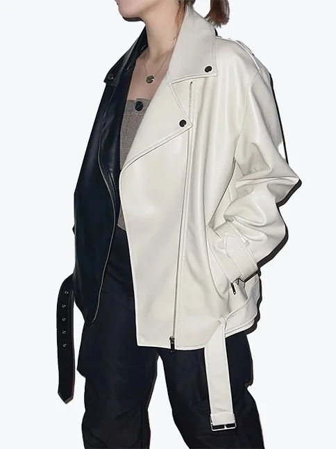 Lapel Splicing Moto Jacket with Belt