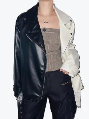 Lapel Splicing Moto Jacket with Belt