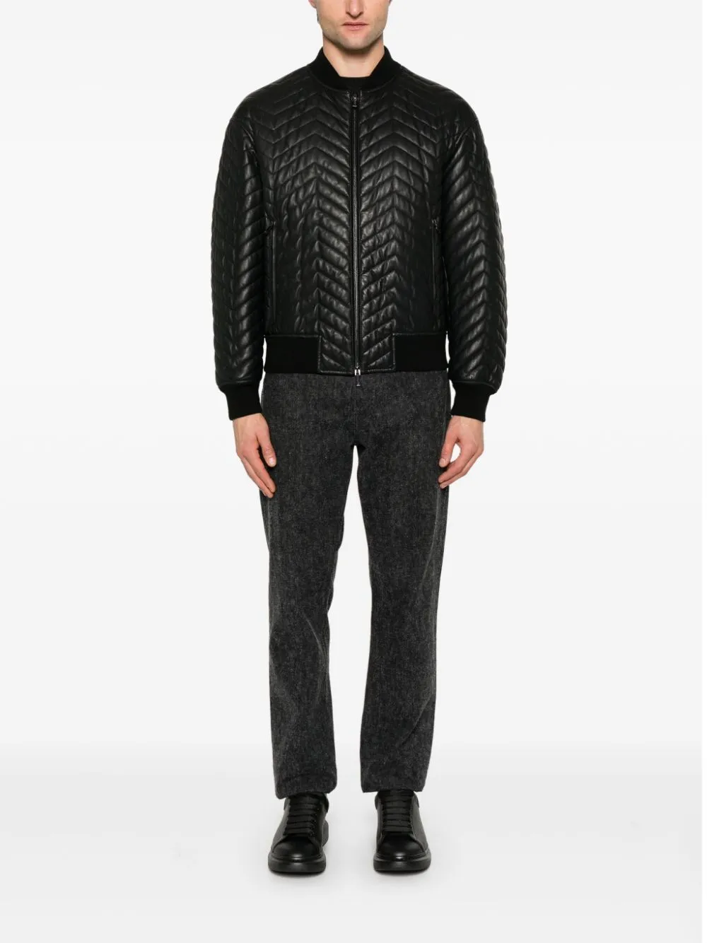 Leather bomber jacket