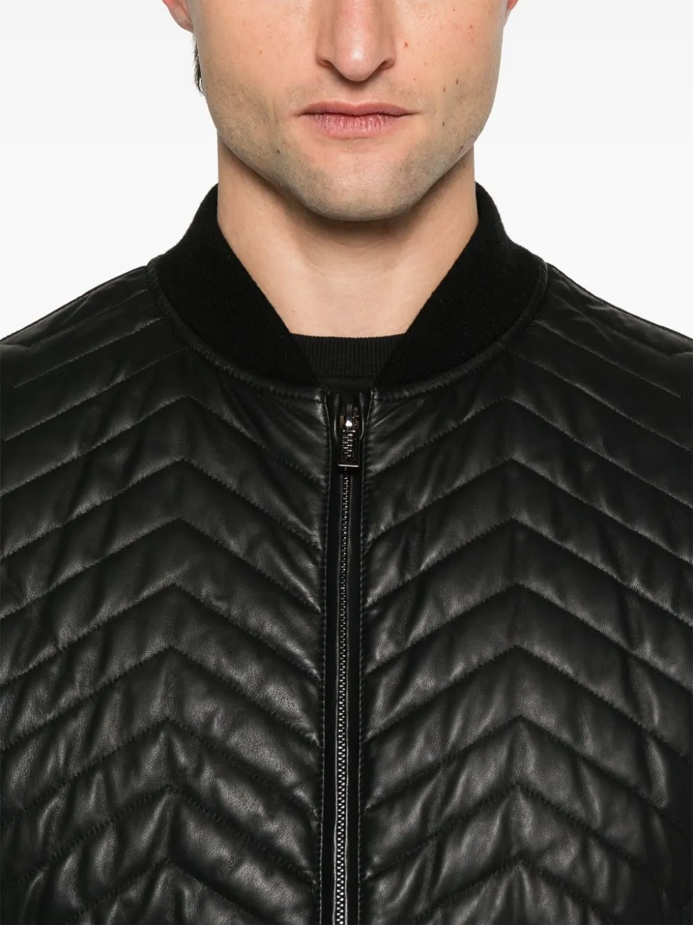 Leather bomber jacket
