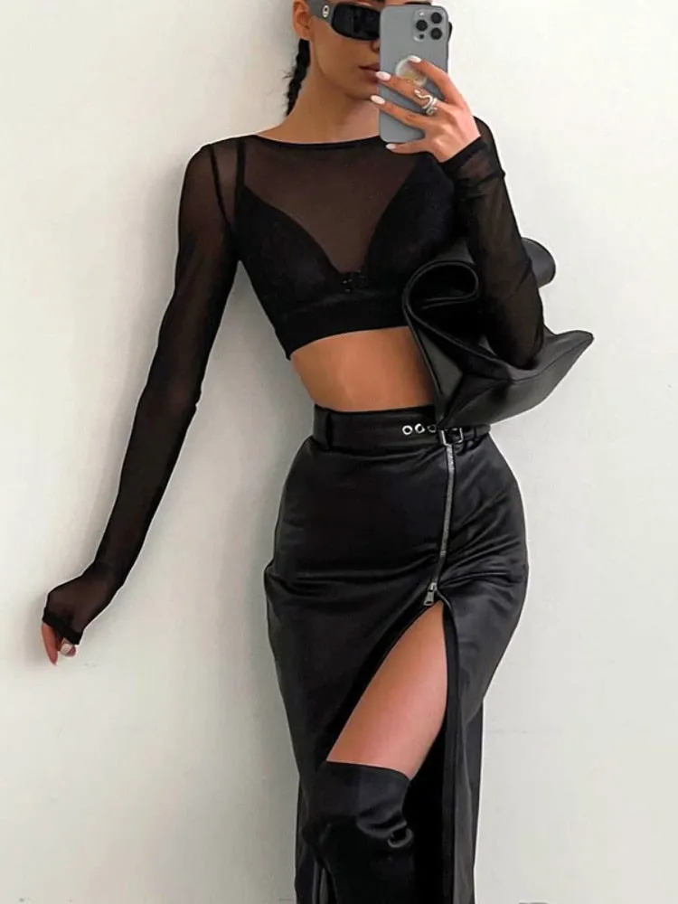 Leather Skirts Black Fairy Women Zip-up Skirt New Arrive High Waist Female Skirts