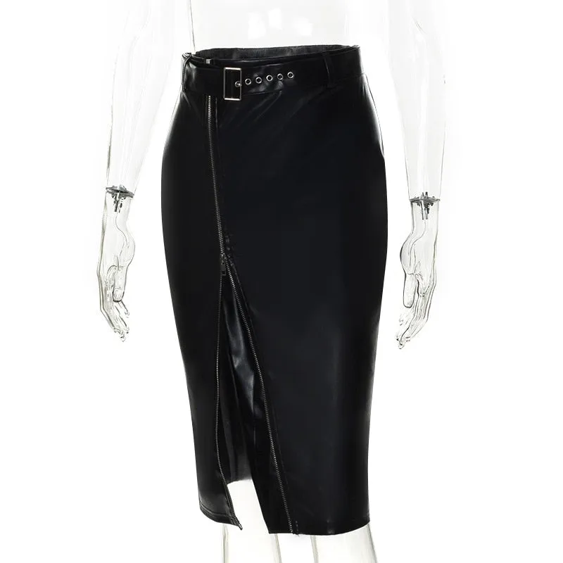 Leather Skirts Black Fairy Women Zip-up Skirt New Arrive High Waist Female Skirts