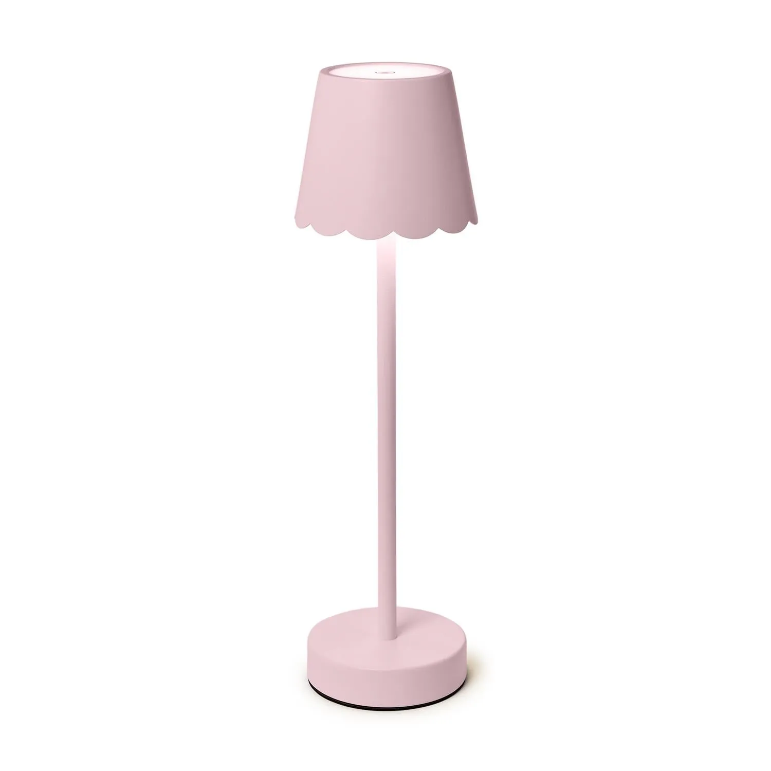 LED Cordless Pink Table Lamp w/Scalloped Edge Shade