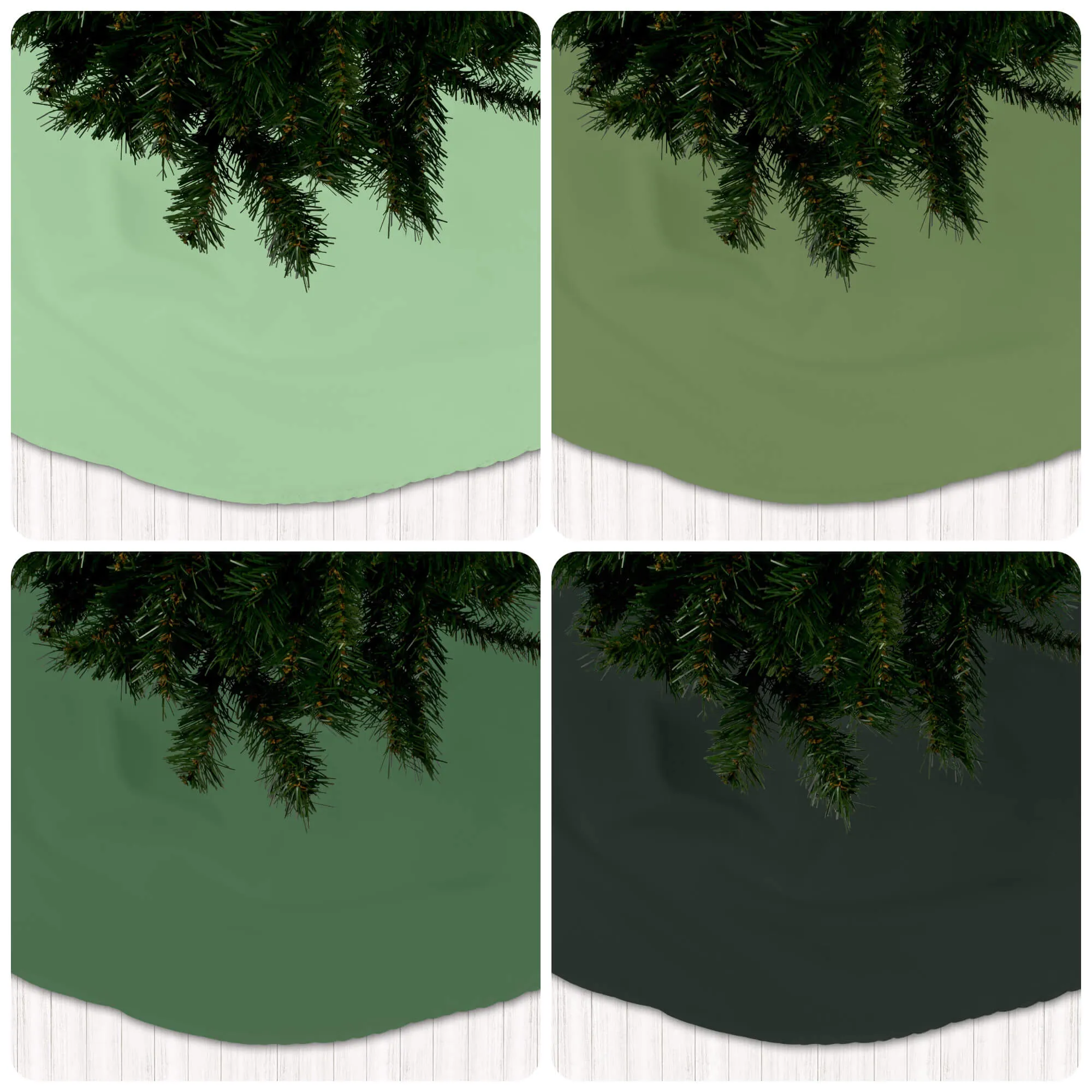 Light Mint, Prairie, Topiary, and Dark Hunter Green Holiday Christmas Tree Skirts