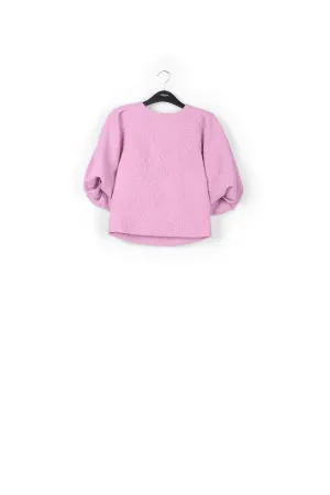 Light pink jacquard top with puffed sleeves