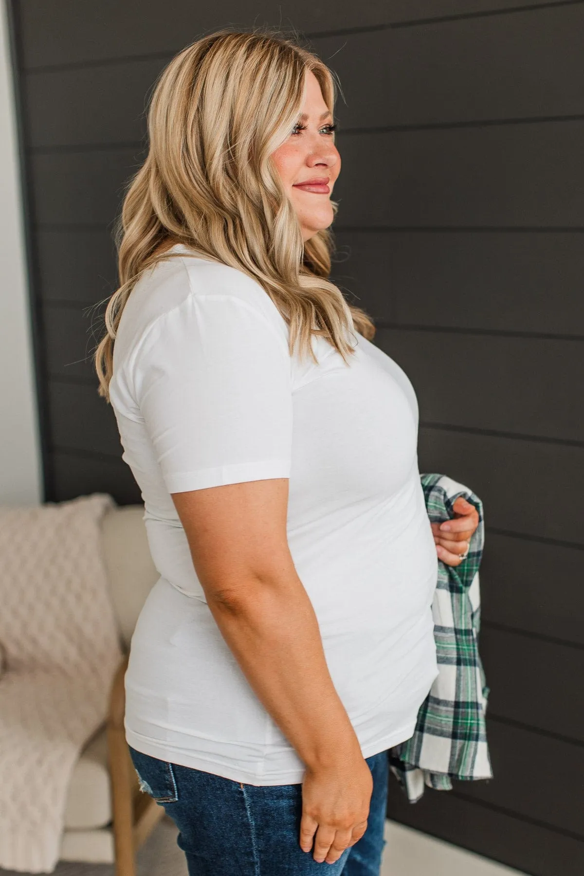 Light The Way V-Neck Top- White