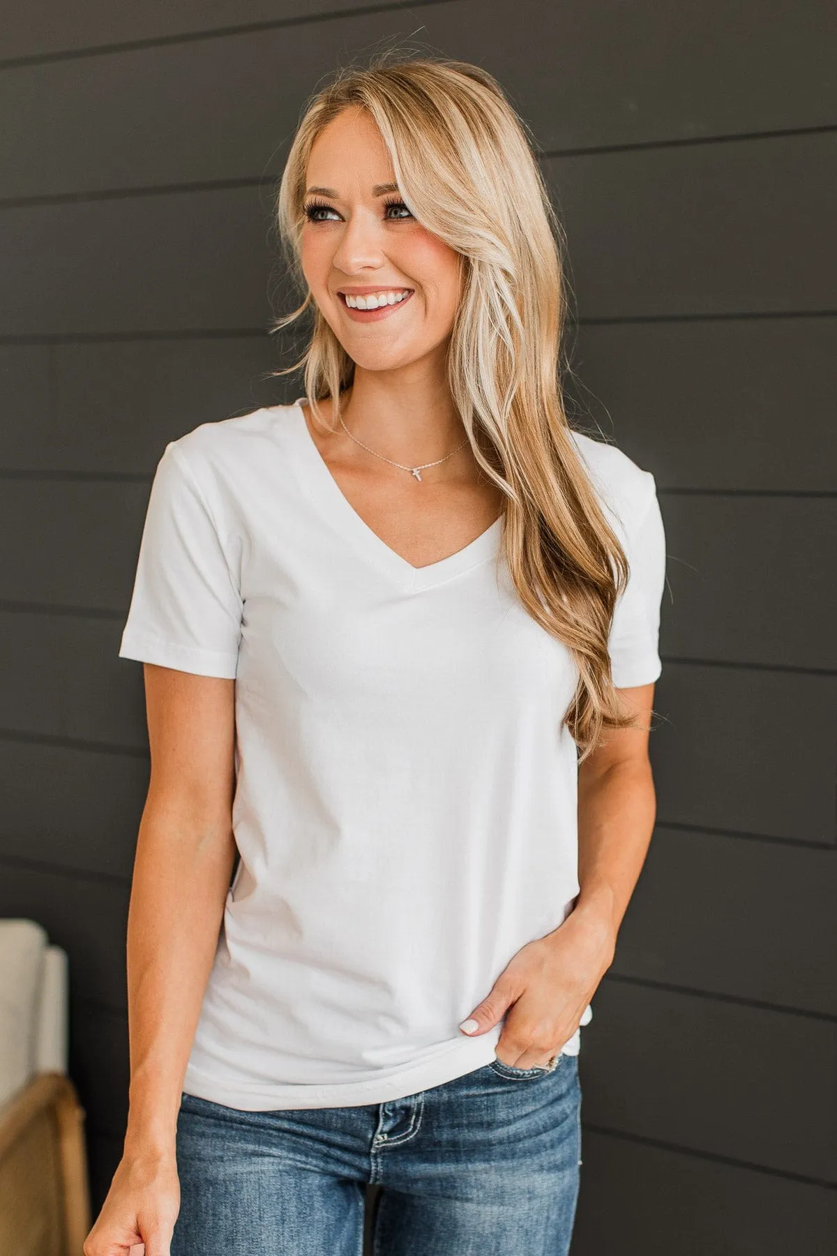Light The Way V-Neck Top- White