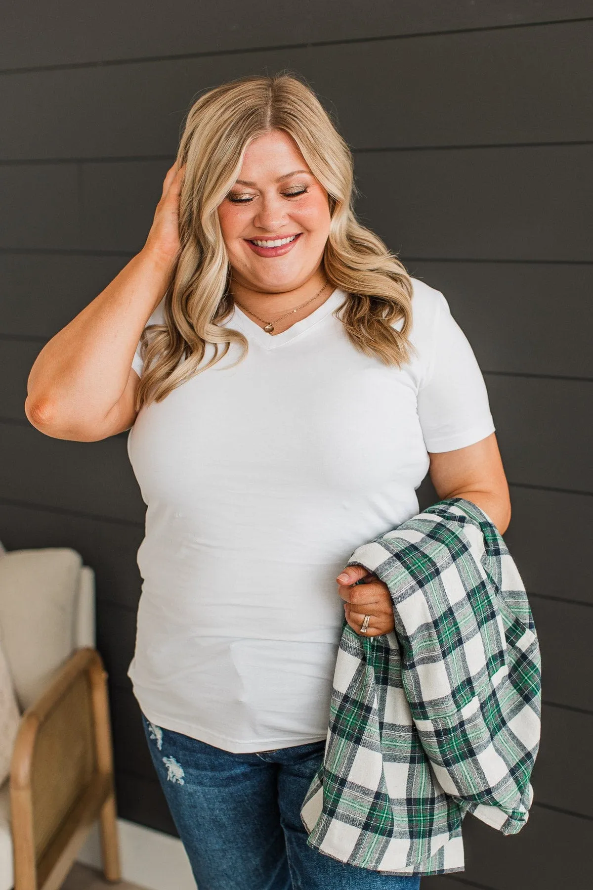 Light The Way V-Neck Top- White