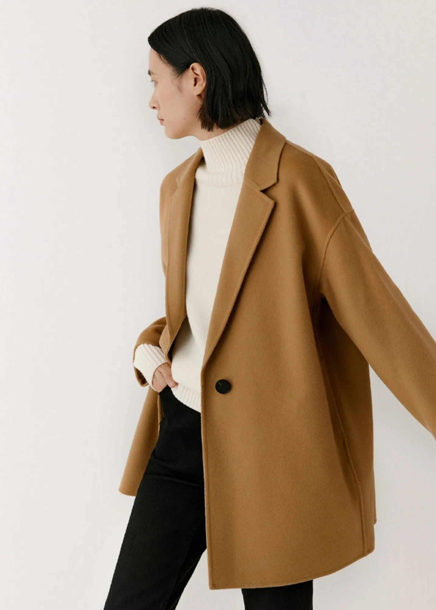 Light-Weight Wool Coat with Classic Notch Lapels