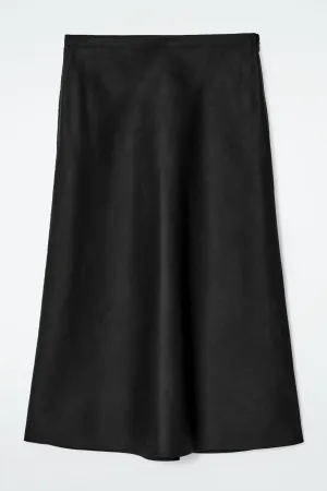 Linen-blend midi column skirt