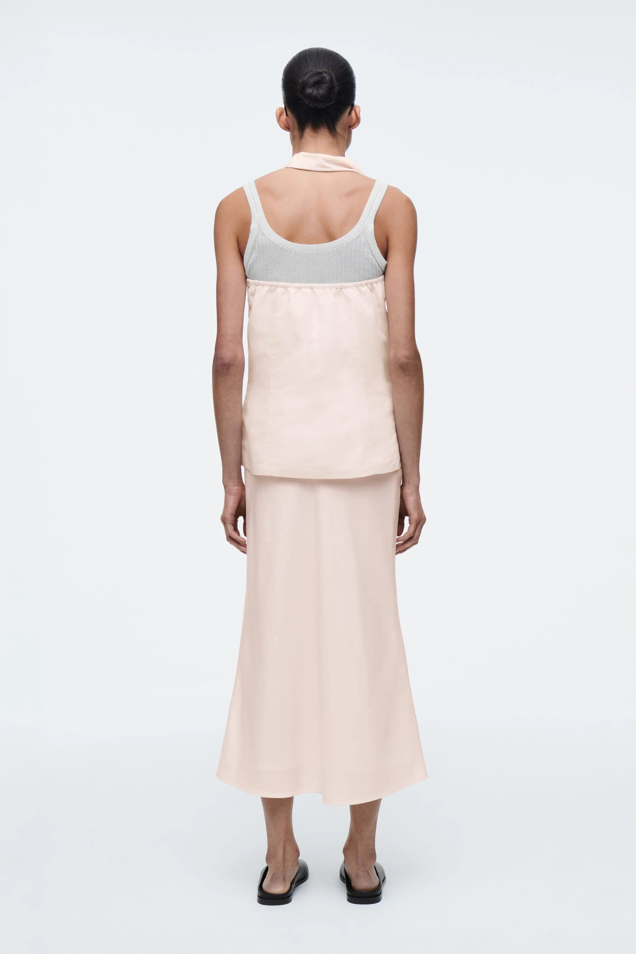 Linen-blend midi column skirt