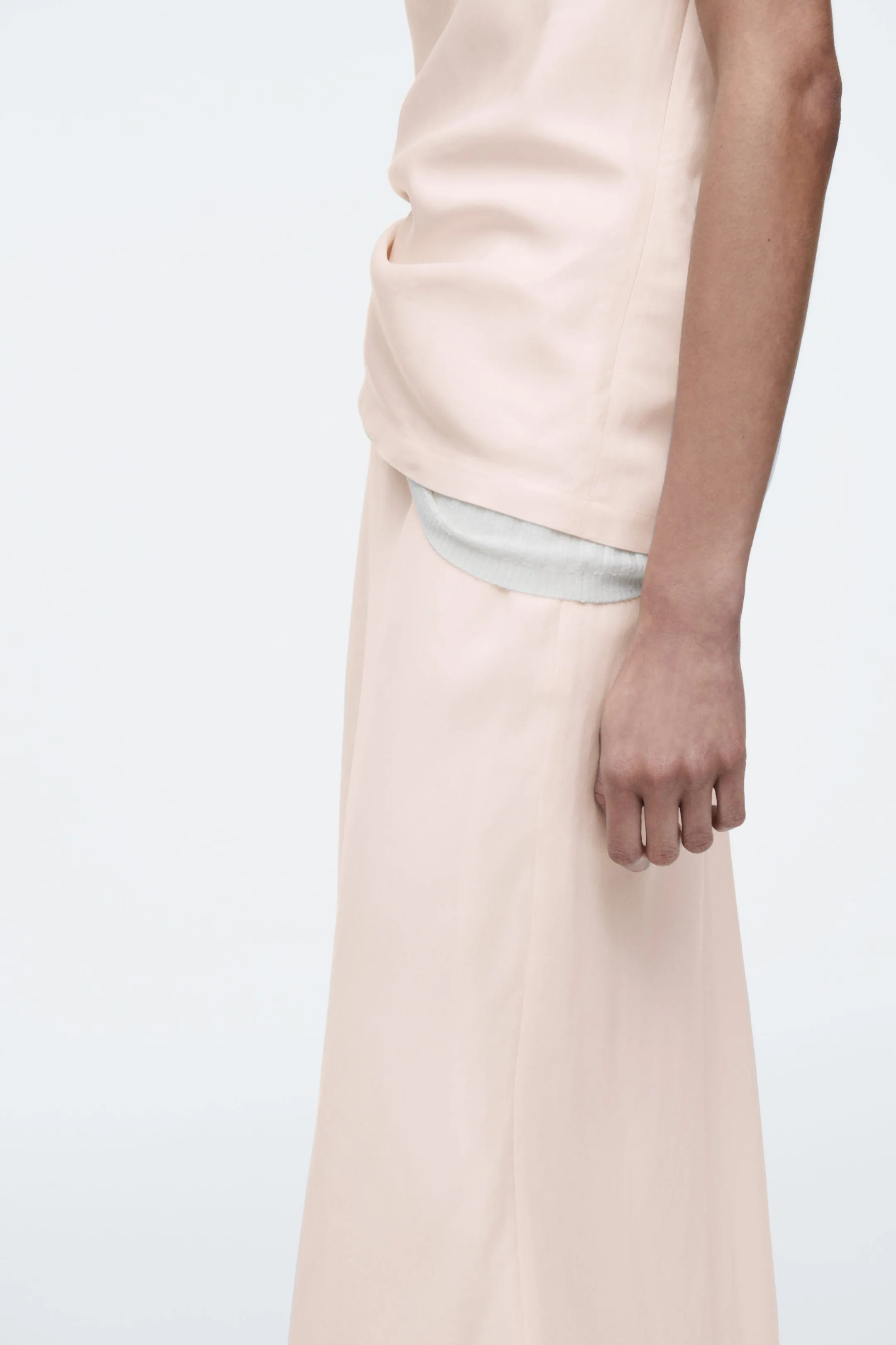 Linen-blend midi column skirt