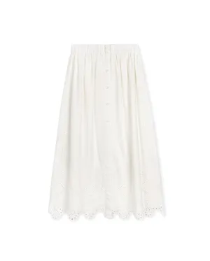 Linen Eyelet Stitch Detailed Midi Skirt